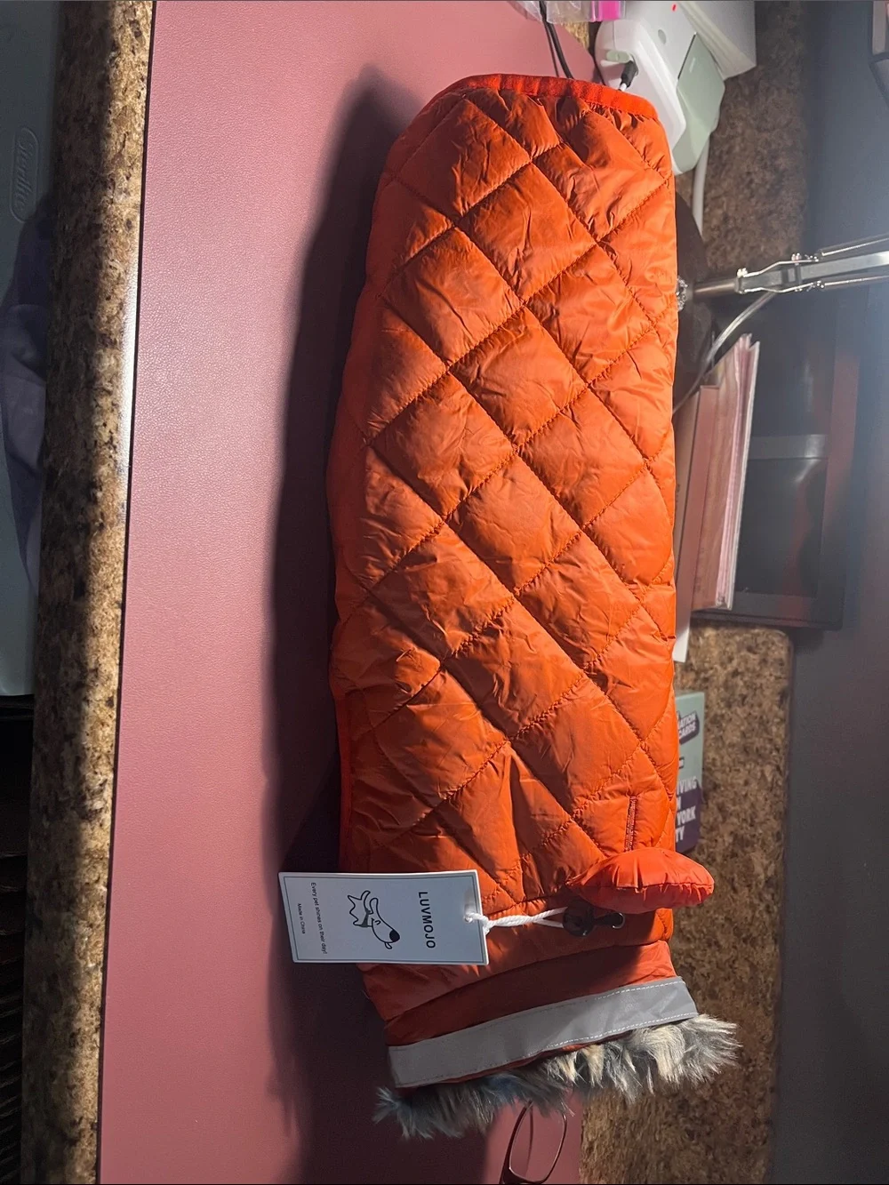Quilted Orange Dog Puffer Coat